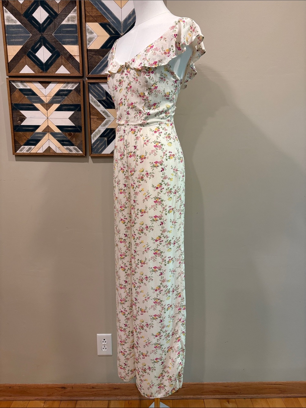 Ralph Lauren Denim & Supply Cream Floral Ruffle Tie Back Jumpsuit Romper size 2 - Picture 3 of 12